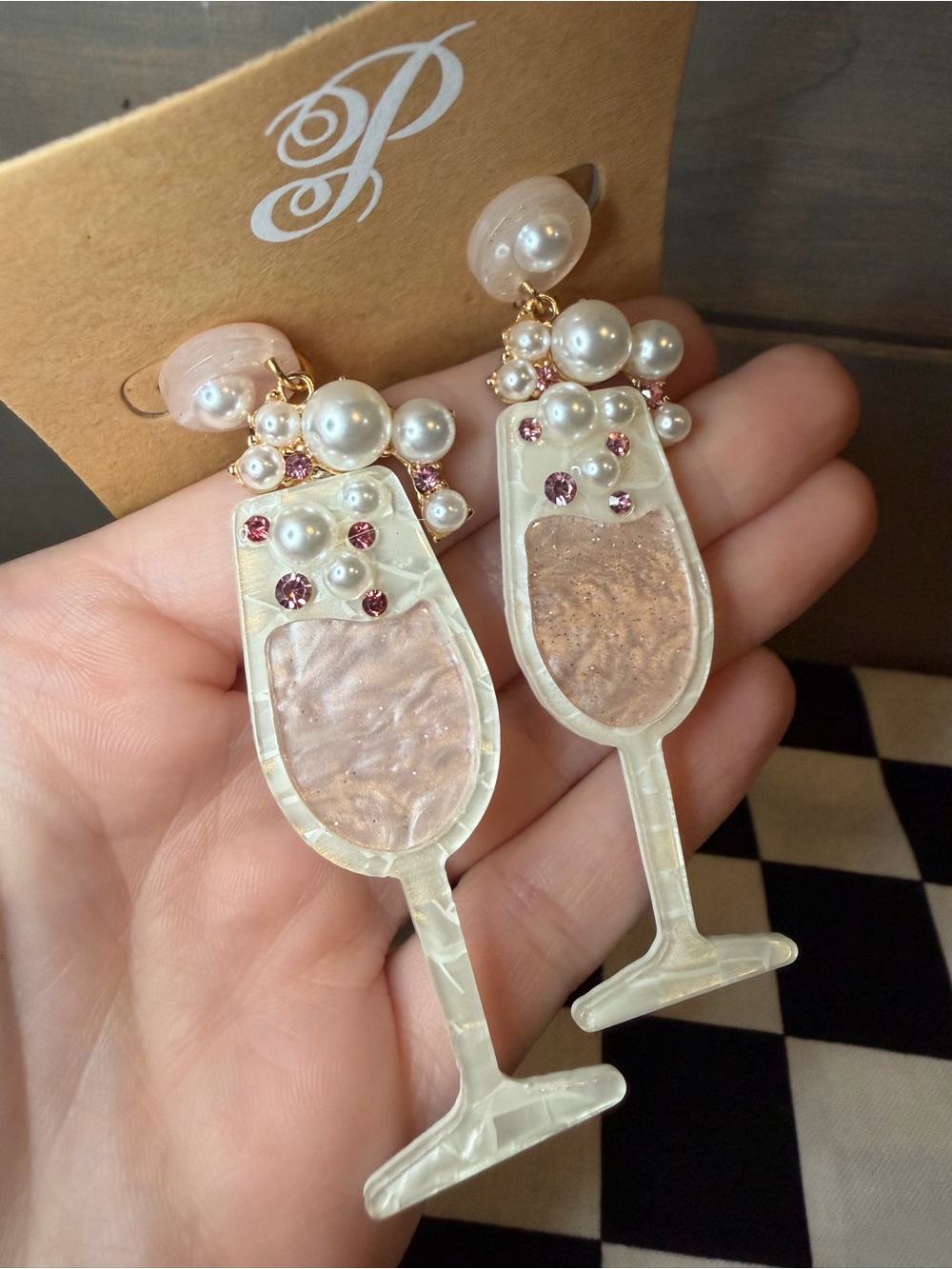 3/$20 Plunder Champagne Glass Earrings - Picture 3 of 5